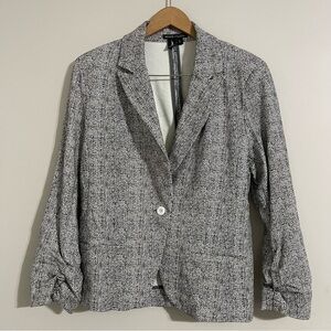 Peace of Cloth One Button Closure Ruched 3/4 Sleeve Welted Pockets jacket large